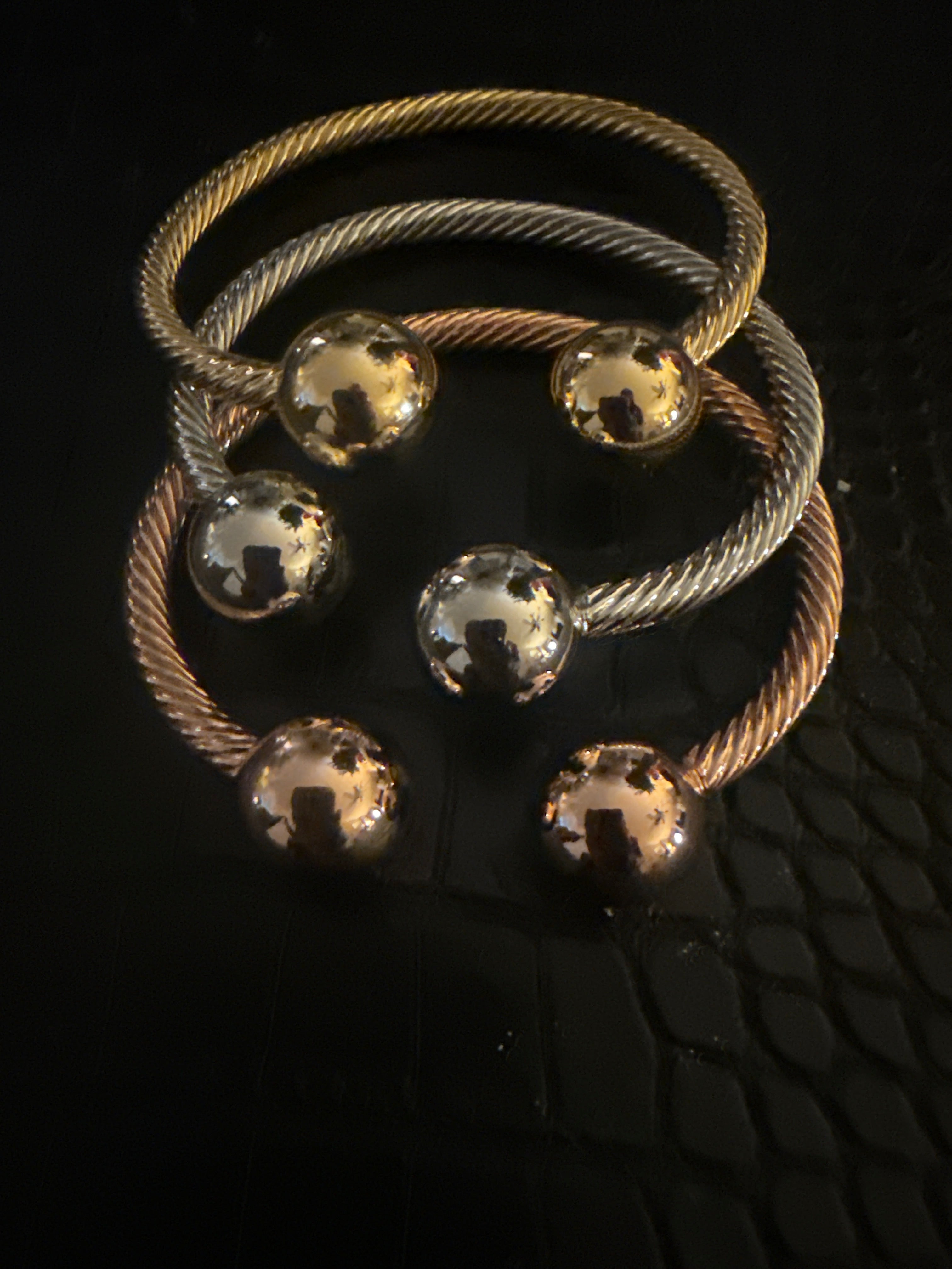 Tri color metal bangles with balls